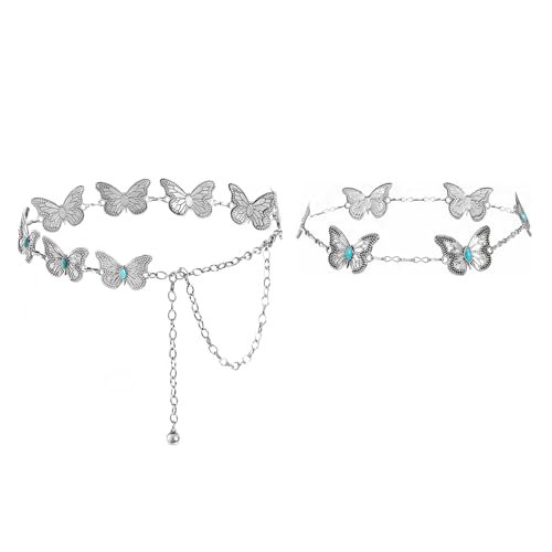 DOCILA Silver Butterflies Western Chain Belt Turquoise Cowboy Hat Band Women Country Jeans Dress Waist Link Belts Western Cowgirl Costume Accessories - image 1
