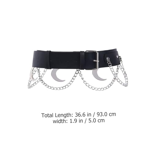 Crescent Waistband Stylish Punk Waist Belt with Moon Decoration Durable PU for Gothic Fashion Enthusiasts Unique Women2