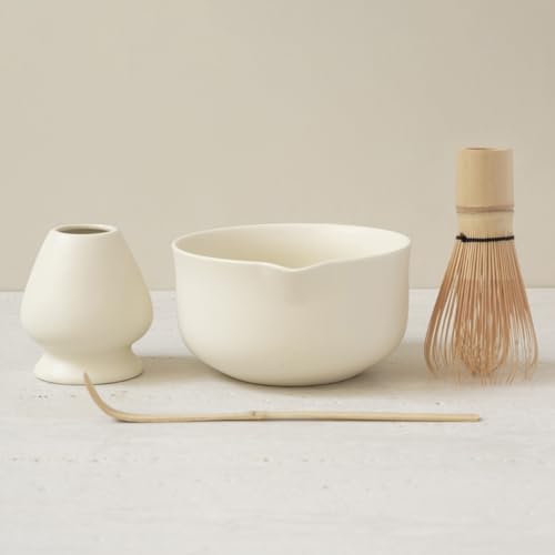 WENSHUO Matcha Kit - Premium Matcha Whisk Set with Traditional Bamboo Tools, Ideal Matcha Tea Set for Home (Crème)