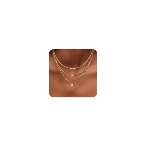 ORAZIO Gold Necklaces for Women,Layered Chain Necklace,14K Gold Plated Pendant Necklaces,Simple Choker Necklace Sets, Stacked Chain Jewelry Gifts for Women, Bead