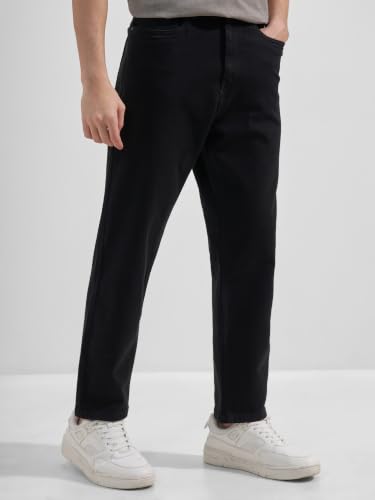 Image of Highlander Men Men's Premium Loose Straight Fit Mid-Rise Cotton Lycra Jeans - Button Closure, Machine Washable, Comfortable All-Day Wear for Casual & Semi-Formal Occasions