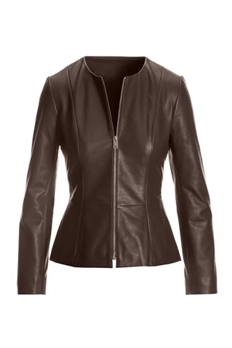 Captain Cory Womens Drowned Brown Biker Lambskin Genuine Leather Jacket, Biker Jacket Large-A Perfect Valentine Gift