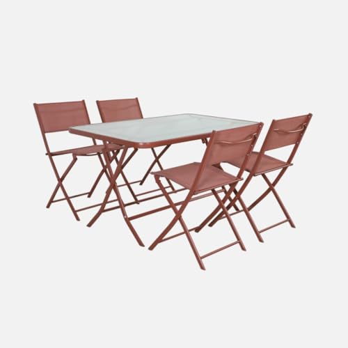 sweeek - Table de Jardin Pliante Acier + 4 assises textilène Terracotta - Ancona