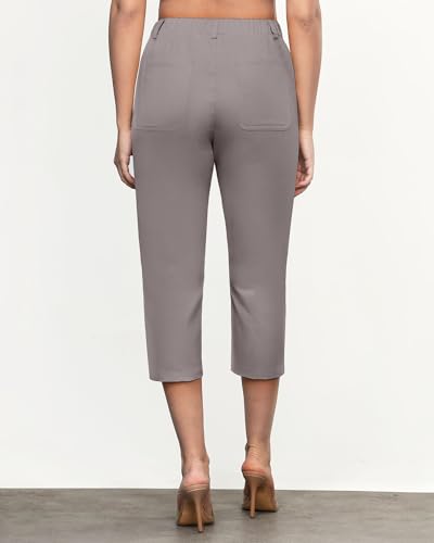 GRAPENT Capri Pants for Women Summer High Waisted Cotton Elastic Waist Dressy Casual Office Work Capris Trousers Pants2