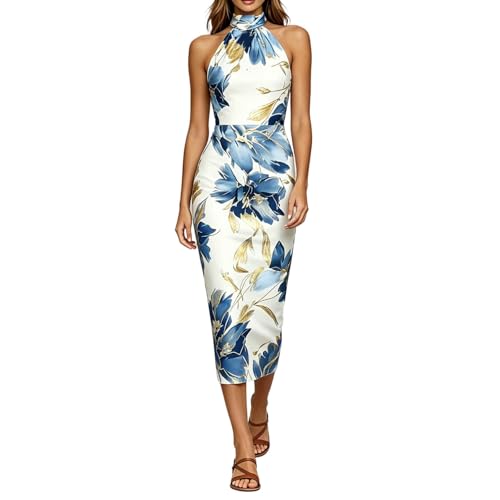 Robe moulante fleurie dos nu pour femme | Mini robe de soirée d'été légère