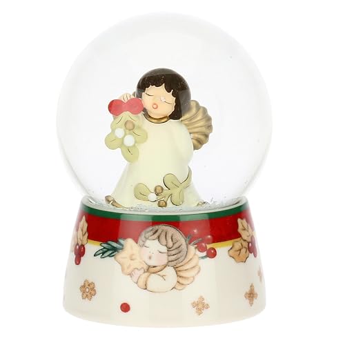 THUN, Boule De Neige Angelo avec gui en Verre et céramique de Haute qualité, Version Moyenne, Collection de Noël, décoration de Collection, idée Cadeau pour Noël, Ø 7,9 cm, 11 cm h