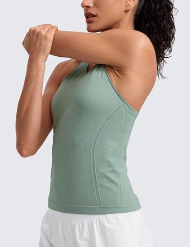 Image of CRZ YOGA Seamless Racerback Tank Waist Length | Training, Chafe-Free, Slim Fit, Crewneck, Mesh Vents, Workout, Sleeveless Tops for Women