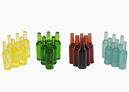 NWFashion 24PCS 4Colors Mixed Miniature 1" 12 Scale Wine Beer Bottle, Dollhouse Kitchen Food Accessories