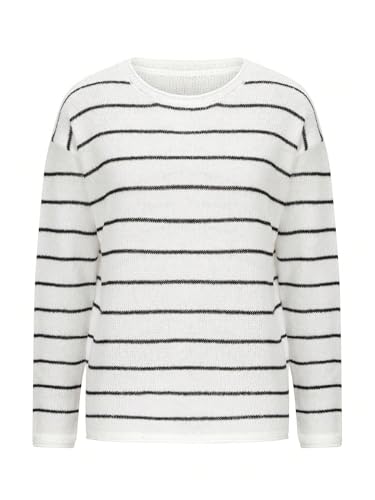 Image of SweatyRocks Women's Striped Crew Neck Pullover Long Sleeve Drop Shoulder Loose Knit Tops