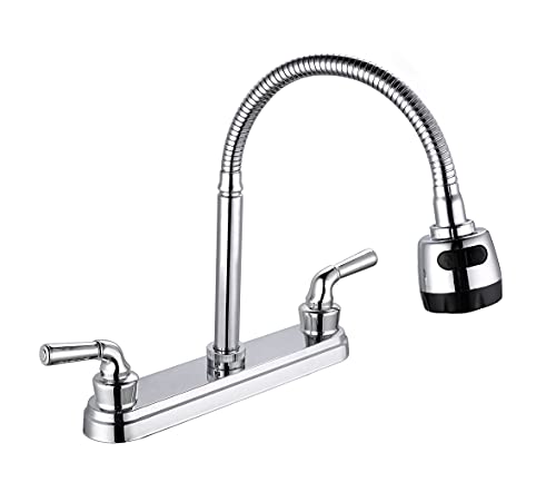 Solvex 2 Handle Kitchen Sink Faucet, High Arc 360 Swivel Stainless Steel Pipe 3 Hole Kitchen Faucet, Commercial Modern Chrome Kitchen Sink Faucet With Flexible Spout, Sp-80094 #TOP6