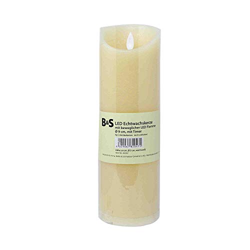 LED Echtwachskerze mit beweglicher Flamme ca. 5-6 Stunden Timer mittel H 30 cm Cover