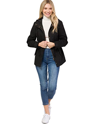 Design by Olivia Women's Military Anorak Safari Hoodie Jacket Black3 3XL