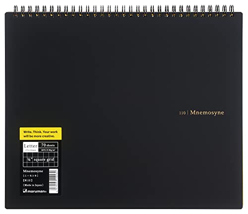 Maruman Mnemosyne Notebook 9.45 X 11 Inches 1/4" Squared, 70 Sheets (N110) White Letter Size (Squared) #TOP4