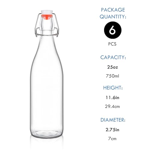 Image of YEBODA 25 oz Clear Swing Top Glass Bottles with Airtight Lids, 6 Pack | Reusable clear glass bottles for home brewing, kombucha, beer, soda, juice, water, kefir, vanilla extract, oil and vinegar