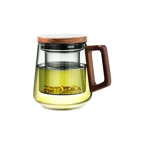 Popward Glass Teapot with Wooden Lid & Handle Cover