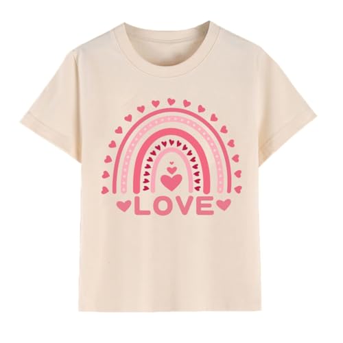 Image of Toddler Girl Valentine's Shirts Cute Love Tshirts Cotton Short Sleeve 2-10 Years