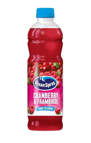 OCEAN SPRAY Bouteille de jus de Cranberry et Framboise Faible en sucres 1 Litre -Carton de 6 bouteilles
