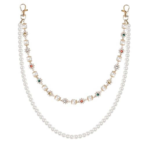 LLMSIX Layered Pants Chain Wallet Chains, Exquisite Rhinestone Flower Pearl Pocket Chains, Punk Hip Hop Jean Chain for Women Men Belt Jewelry Accessory Gift