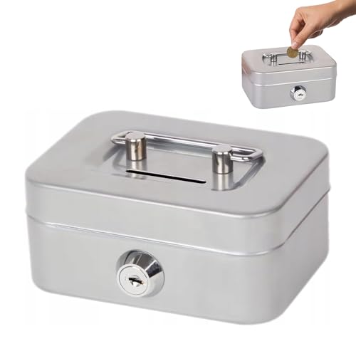 Geldkassette Abschließbar Klein,GeldkassetteKlein,Spardose Mit Schlüssel Mit Schlitz,GeldkassetteAbschließbar Klein,Tresor,Spardose Mit Schlüssel,SpardoseMit Schloss,Trinkgeldkasse (Grau)