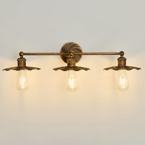 Image of ZGLAOJT 3 Light Vintage Vanity Light Oil Rubbed Bronze Bathroom Light Fixtures Over Mirror.