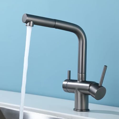 3 Rubinetto da Cucina Estraibile Estensibile E Girevole in Ottone, Design Moderno con Finitura Spazzolata per Un Facile Utilizzo in Cucina, Spruzzatore Resistente Ed Eleg,Negro-A