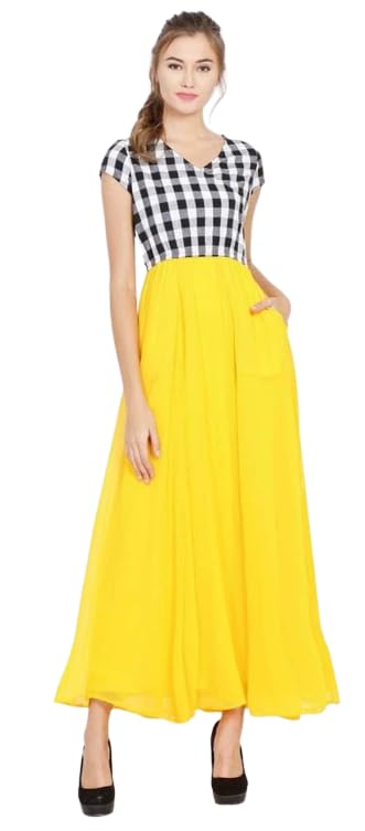 Lee Women's Yellow & Black Maxi-Length Dress - Classic Elegance for All Occasions|P| in black