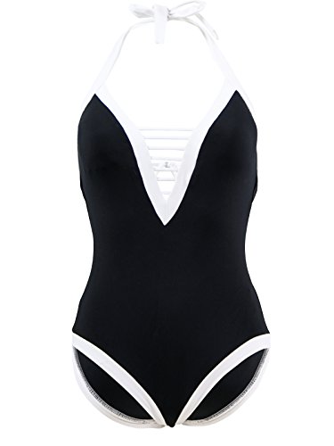 Seafolly Women's Block Party Deep V One Piece Swimsuit, Black, 10 US