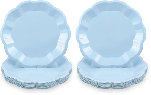 Image of NatNarr 30 pcs Light Blue Plates 7 inch Scalloped Blue Dessert Cake Plates Cute Plate Disposable Party Plate for Weeding, Birthday, Baby Shower (Pack of 2)