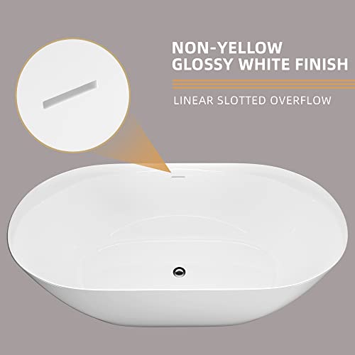 Zuagco Free Standing Tub 67" Curve Shape Acrylic Freestanding Bathtub, Adjustable Soaking Tub With Integrated Slotted Overflow And Removable Drain Anti-Clogging Glossy White 67"X29.5" #TOP5