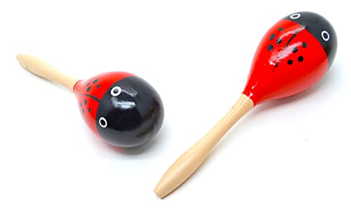 Maracas adultos. 1 par, mariquita roja, Maracás españolas Rojo Color de Lunares, Colores Tradicionales españoles, Agitadores de Rumba Traqueteo Percusión de Mano, Instrumento Musical Maraca