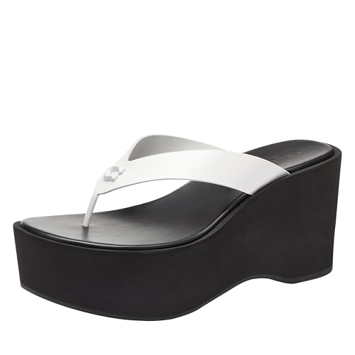 Coach Women's Sculpted C Platform Flip Flop, Optic White/Black, 6