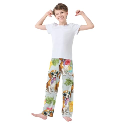 Tropical Beagle Floral Boys Long Pants Soft Trousers Elastic Waist Kids Lounge Bottoms with Pockets S-XL3