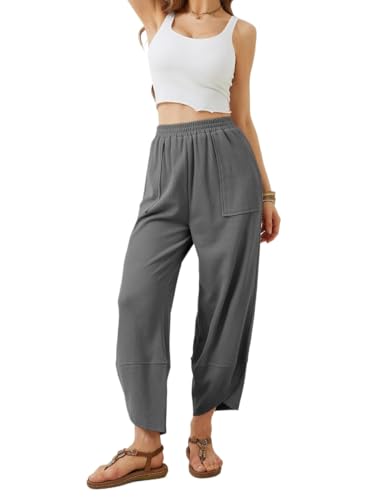 Womens Baggy Wide Leg Pants Casual Elastic Waisted Palazzo Harem Pants with Pockets2