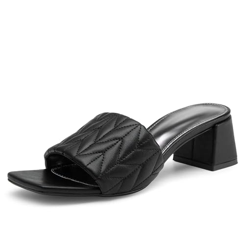 Women's Square Toe Mules Sandals - 2 Inch Chunky Block Heel Slip-On Slides, Open Toe Dressy Summer Shoes for Casual & Office