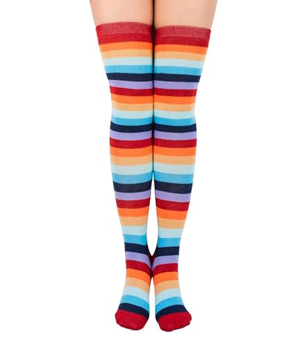 Image of Womens Thigh High Socks Athletic Stripe Cute Colorful Over the Knee High Sock Colorful Long Tube Sock