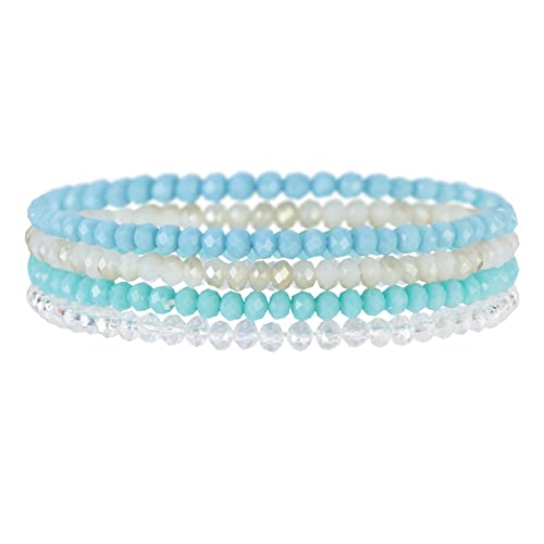 FULU AUTUMN Bracciale Donna Bohemien con Perle di Cristallo Multistrato Braccialetti con Perline Elastico Impilabili Gioielli Moda Estivi Regalo San Valentino per Lei(Light blue)