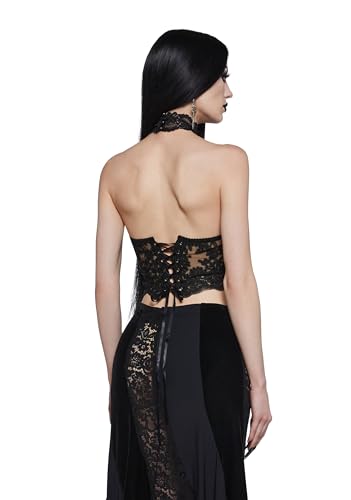 Dolls Kill Crescent Moon Blues Mesh Top by Widow – Sheer Crop Top with Embroidered Floral Details and Lace-Up Back4