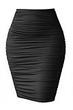 eoeoo Women's Elastic High Waist Ruched Bodycon Stretch Elegant Pencil Midi Skirt Black X-Large