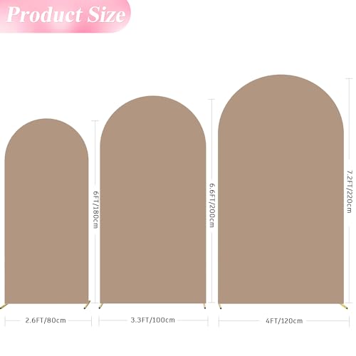 Image of Wokceer Wedding Arch Backdrop Cover 7.2FT, 6.6FT, 6FT Set of 3 Spandex Fitted Nude Brown Arch Covers for Round Top Chiara Backdrop Stands Cover for Birthday Party Ceremony Decor