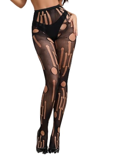 Image of comeondear Ripped Tights for Women Sexy Fishnet Stocking High Waisted Tights Black Holes Legging Pantyhose
