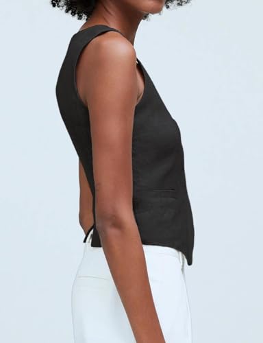 IDEALSANXUN Womens Linen Vest Spring Summer Cropped Button Down Suit Vest Tops2