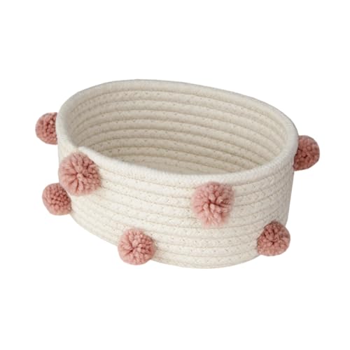 PENIKOKO Cesta de Almacenamiento de Algodón Tejida Pequeña Resistente y Decorativa para Organizar Cosméticos Escritorio y Hogar para Dormitorio y Baño Color Rosa