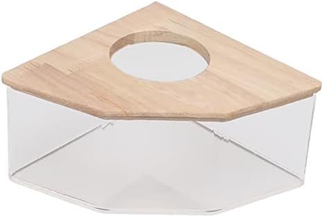 Pssopp Caja de Baño de Arena para Hámster, Baño de Arena Acrílico para Animales Pequeños, Cuarto de Ducha con Cubierta de Madera Natural para Ratones U Otras Mascotas Pequeñas