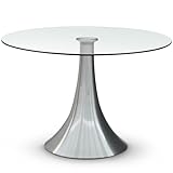 Menzzo Table Ronde Equinox, Argent, L120 x P120 x H74 cmÉpaisseur du Verre : 10mm