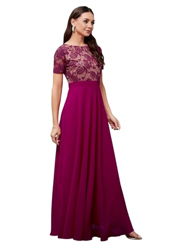 Image of Miss Chase Women's V-Neck Full Sleeve Self Design Lace-Overlaid Georgette Maxi Dress