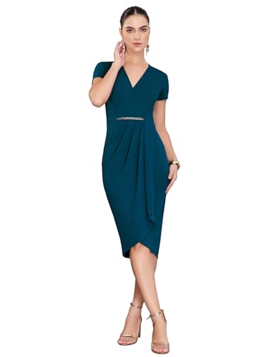 Image of Miss Chase Women's Comfortable Round Neck Sleeveless Striped Midi Bodycon Dress with Zipper