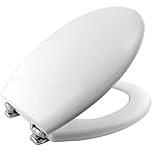 BEMIS New York Ultra-Fix White Toilet Seat. Wooden Toilet Seat with Water-Based Paint for Easy Cleaning, with Chrome Hinges, Universal & Easy Installation, White