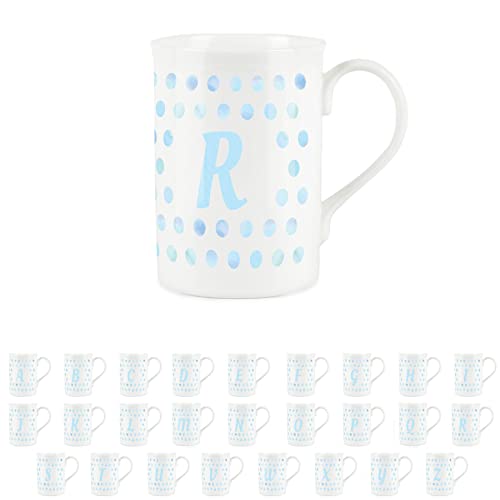Aqua Polka Dots Spots Letter R Mug - Fine Bone China Alphabet Initials Gift/Present Mug