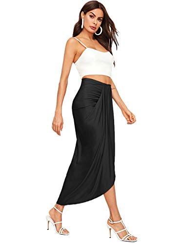 Shein Women's Casual Slit Wrap Asymmetrical Elastic High Waist Maxi Draped Skirt Black Large #TOP4