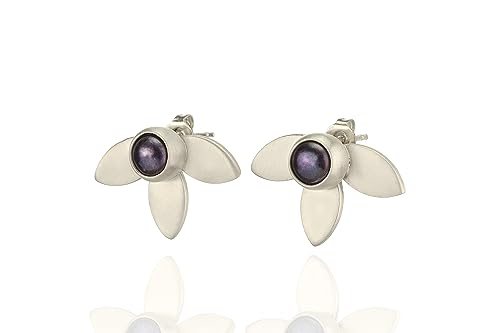 Boucles d'oreilles or 18k fleur de perle noire bijoux faits main - 6